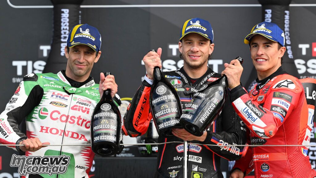 Marco Bezzecchi's margin at the flag was a hefty four-seconds over Zarco who in turn had almost two-seconds on Marquez.