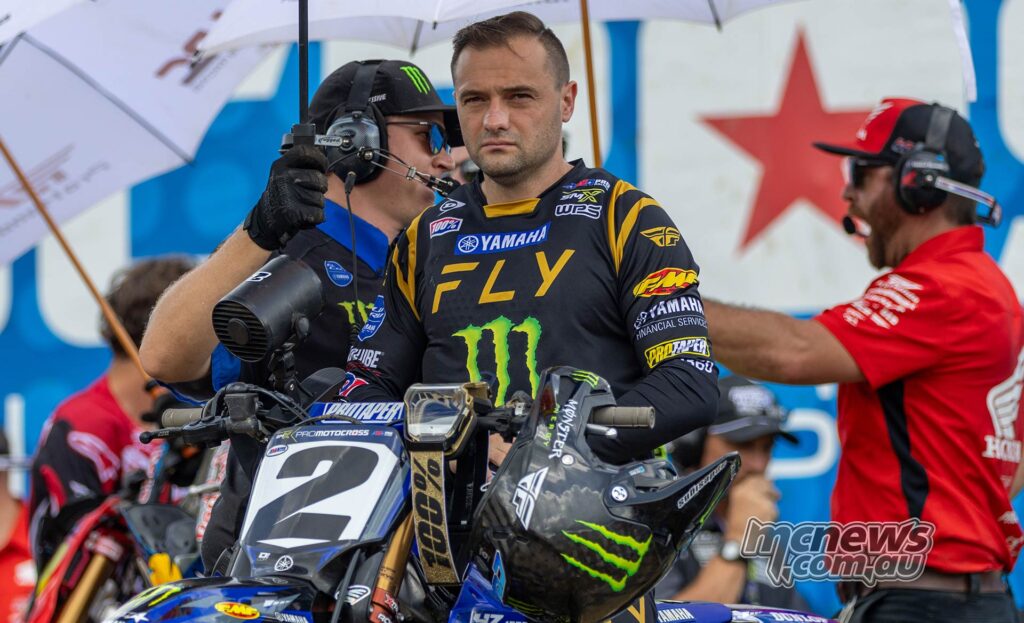 Cooper Webb riding the Monster Energy Yamaha Star Racing 450 in 2026 competition.