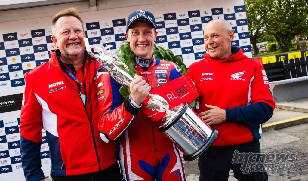 Dean Harrison with Team Manager Havier Beltran and Team Principal Neil Fletcher