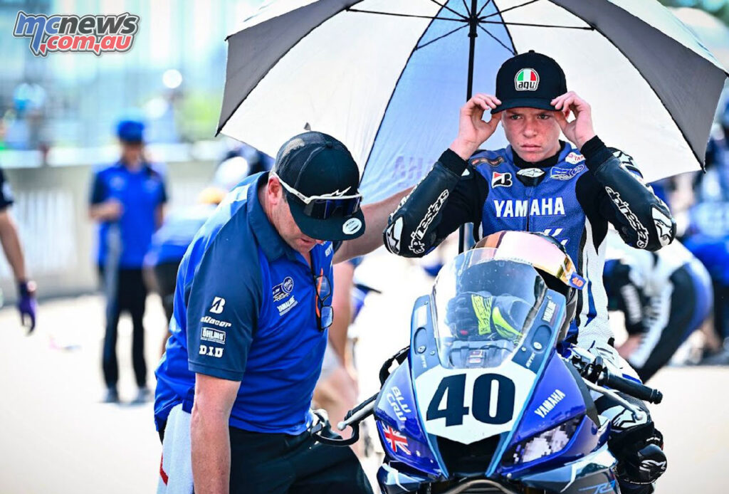 Young Australian Hunter Corney on the grid at Sugo this year in the second round of the 2025 Asia Pacific R3 Cup