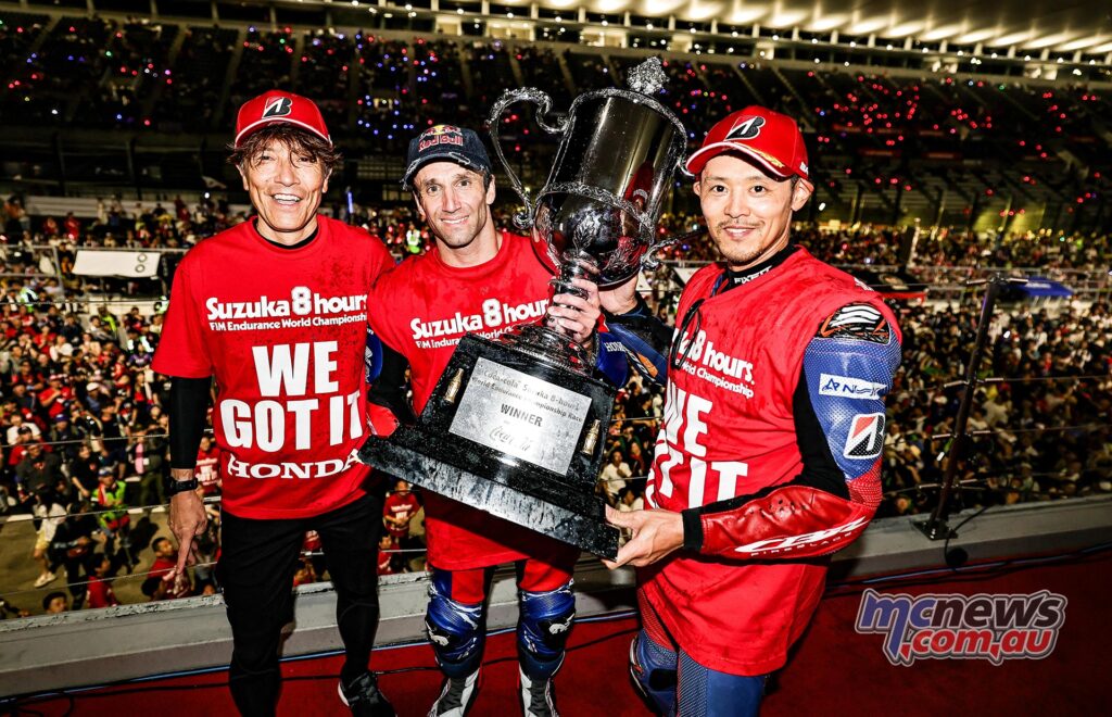 Teruaki Matsubara - HRC Honda Team Manager, with Johann Zarco and Takumi Takahashi