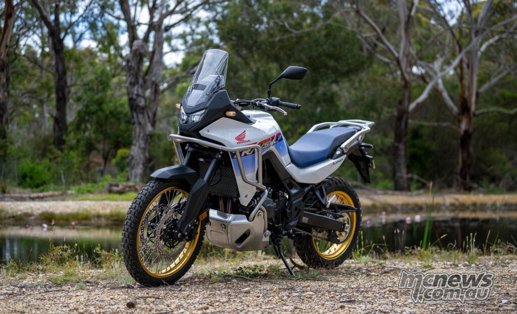2025 Honda Transalp XL750 adventure touring bike front 3-quarter view – MCNews review