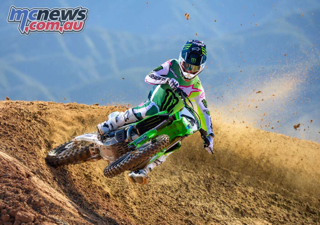 Chase Sexton riding the Monster Energy Kawasaki 450 ahead of the Pro Motocross season.