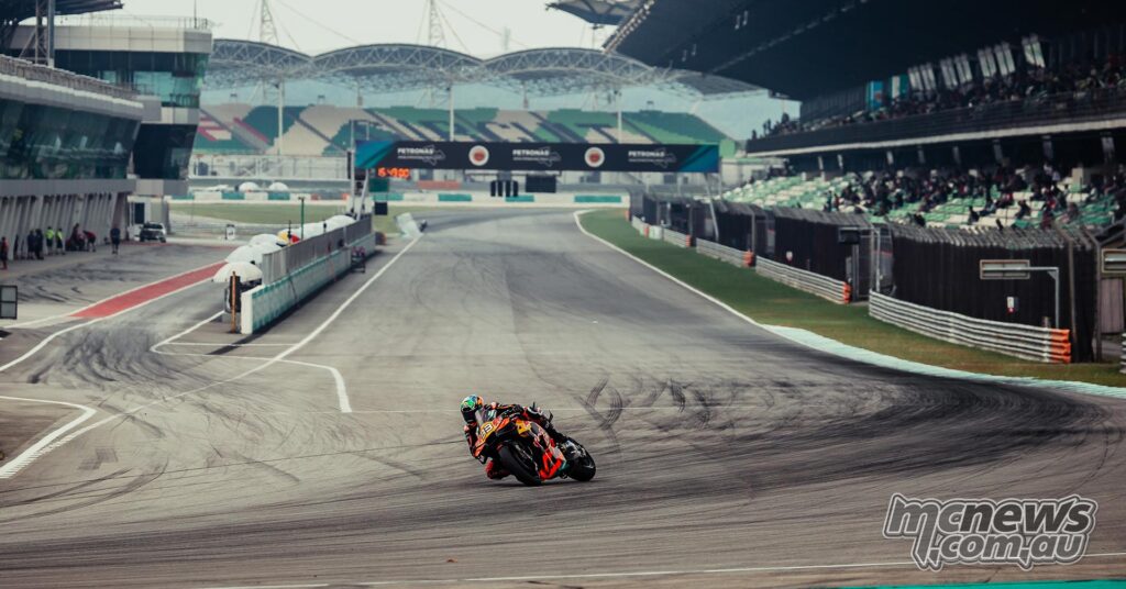 Brad Binder riding the Red Bull KTM Factory Racing bike at the Sepang MotoGP Test.