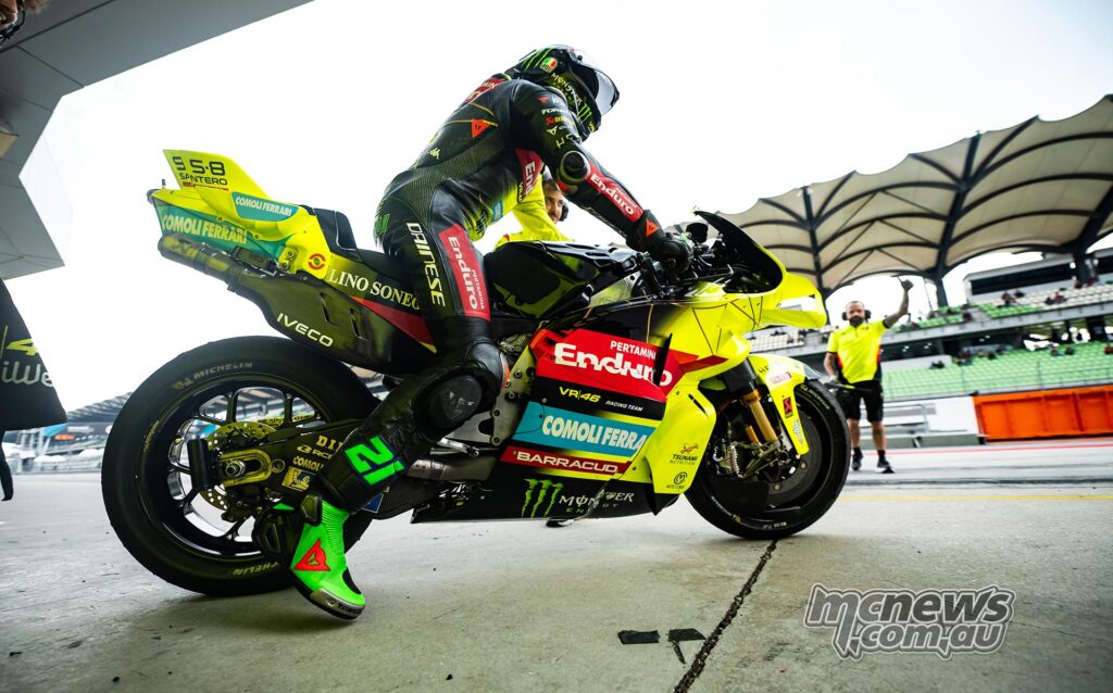 Franco Morbidelli riding the VR46 Ducati Desmosedici at the 2026 Sepang MotoGP Test.