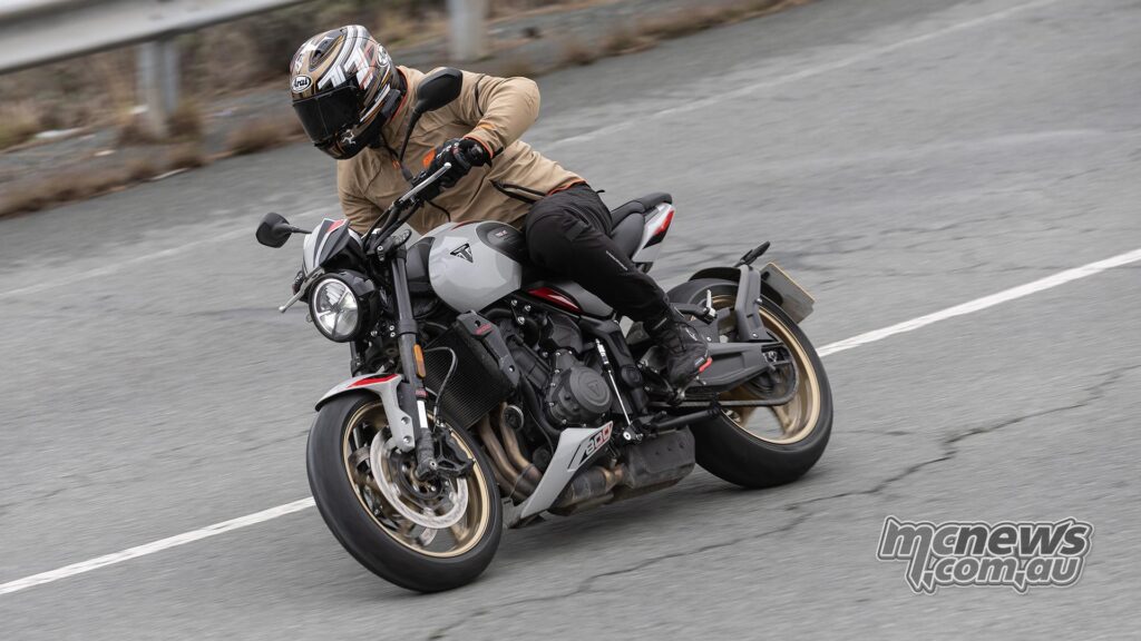 General ergonomics on the Trident 800 are more relaxed than a Street Triple