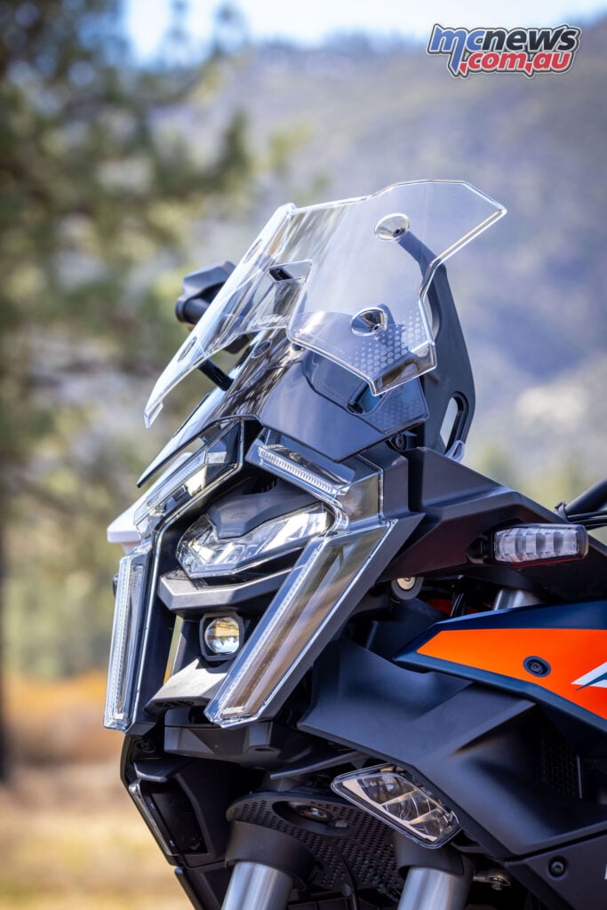 2026 KTM 1390 Super Adventure R front end with LED headlight and tall screen