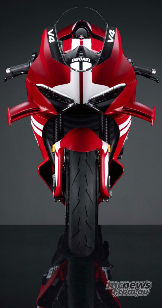 Ducati Superleggera V4 Centenario fairing detail showing winglets, sidepods