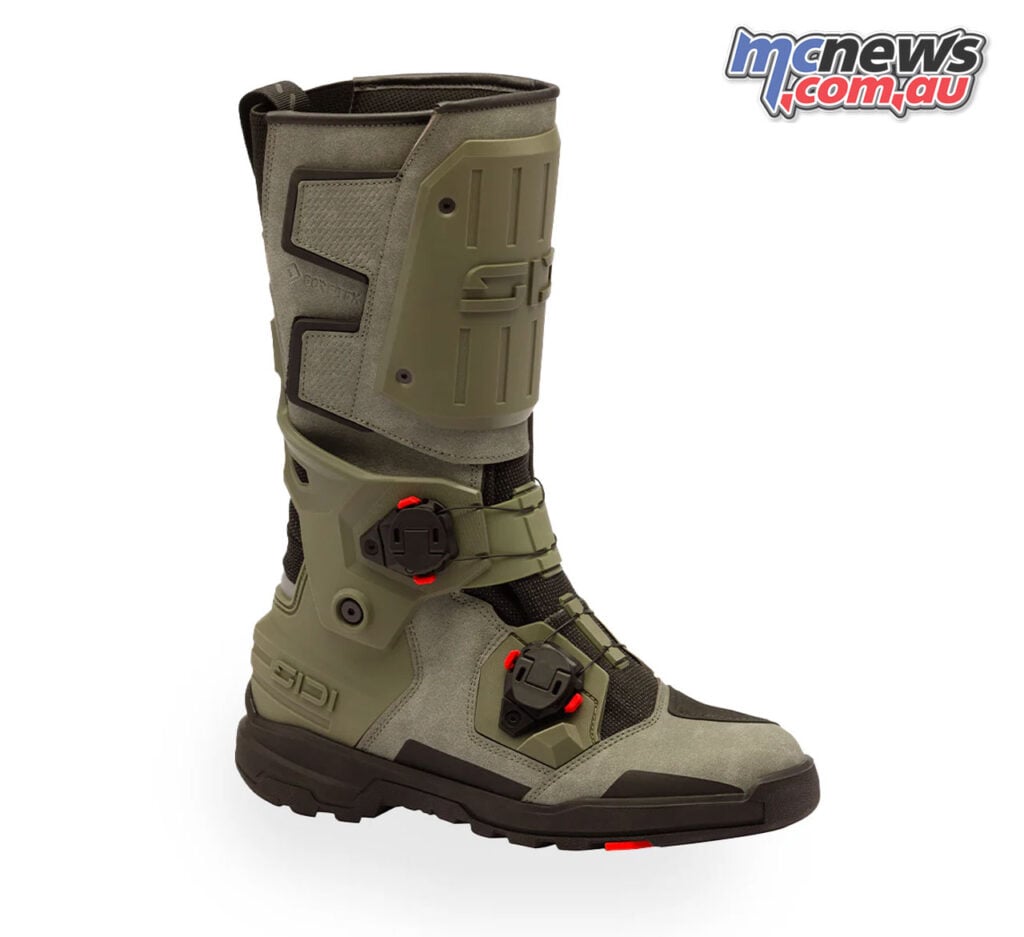 Side view of a SIDI Taurus GTX adventure-touring boot in the Deep Forest colourway.