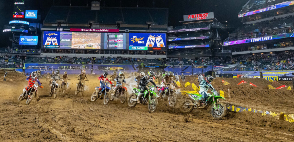 250 Supercross start Philadelphia muddy conditions Lincoln Financial Field
