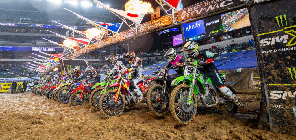 450 Supercross start Philadelphia muddy conditions Lincoln Financial Field