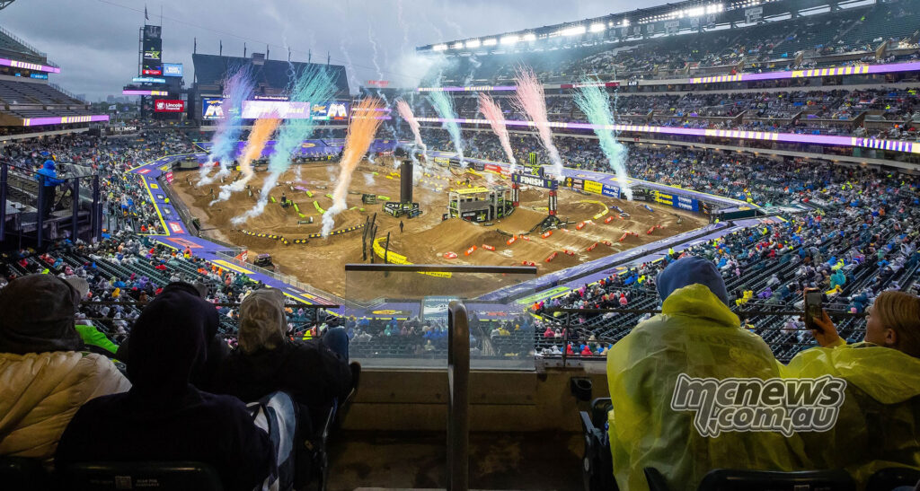 Lincoln Financial Field Philadelphia Supercross 2026 stadium overview rain affected event