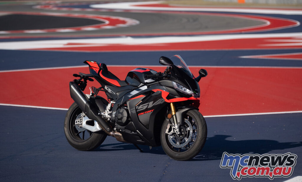 2026 Aprilia RSV4 Factory 1100 on track during Rennie Scaysbrook’s COTA test