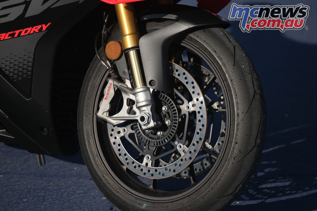 Brembo Hypure front brake caliper on the 2026 Aprilia RSV4 Factory 1100