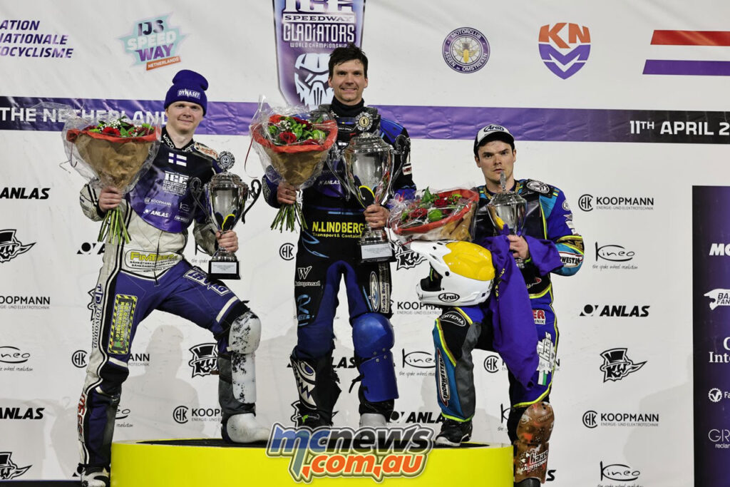 Podium at 2026 FIM Ice Speedway World Championship, Heerenveen - Image by Good-Shoot