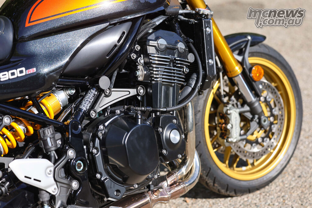 2026 Kawasaki Z900RS SE 948 cc inline four engine close-up