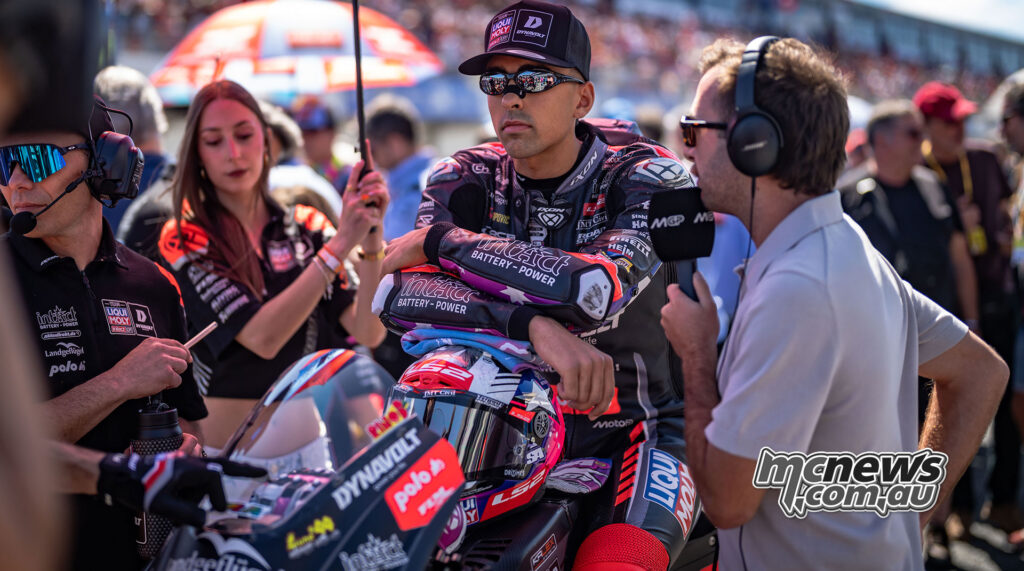 Senna Agius on the Moto2 grid at Jerez before the race start.