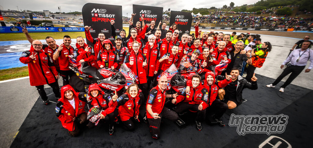 Ducati Lenovo Team celebrates Marc Márquez’s MotoGP Sprint win at Jerez.