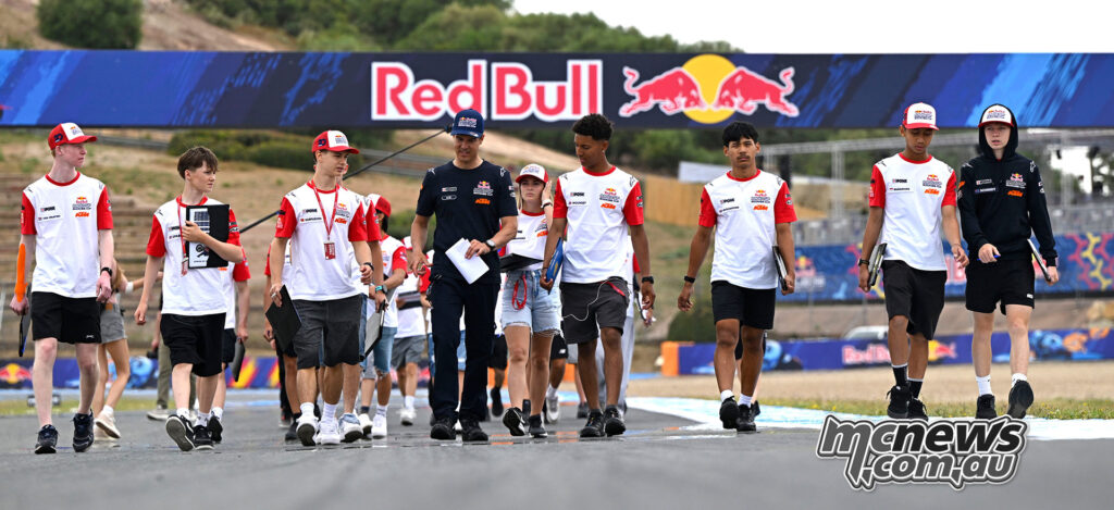 Rookies Cup riders and staff walk the Jerez circuit before the weekend begins.