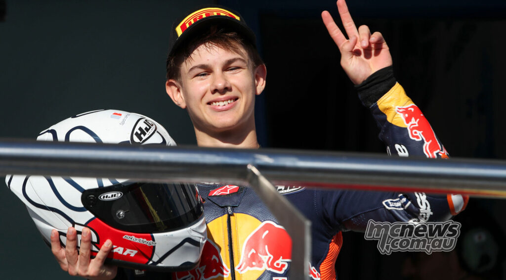 Yaroslav Karpushin on the podium after finishing second in Race 2 at Jerez.