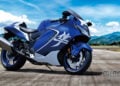Static right-front view of the 2026 Suzuki Hayabusa Special Edition in Pearl Vigor Blue.