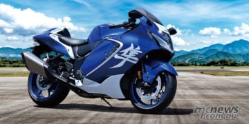 Static right-front view of the 2026 Suzuki Hayabusa Special Edition in Pearl Vigor Blue.
