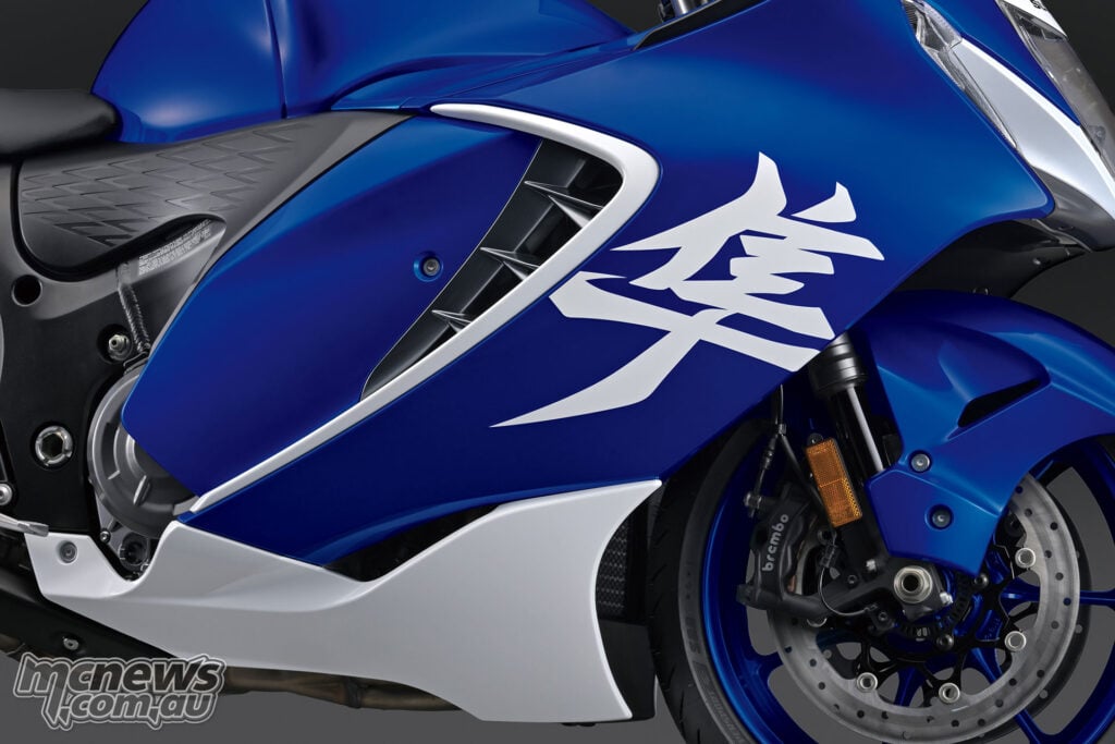 Right-side fairing, front wheel and brake detail on the 2026 Suzuki Hayabusa Special Edition.