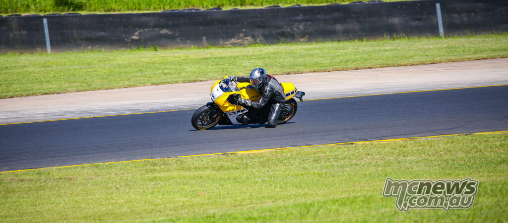Wayne Vickers riding the Yamaha XSR900 GP on track at Sydney Motorsport Park