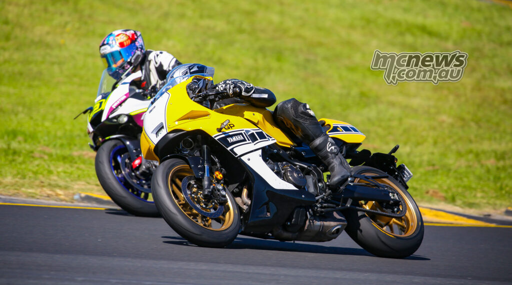 Yamaha XSR900 GP leaned over on track at Sydney Motorsport Park