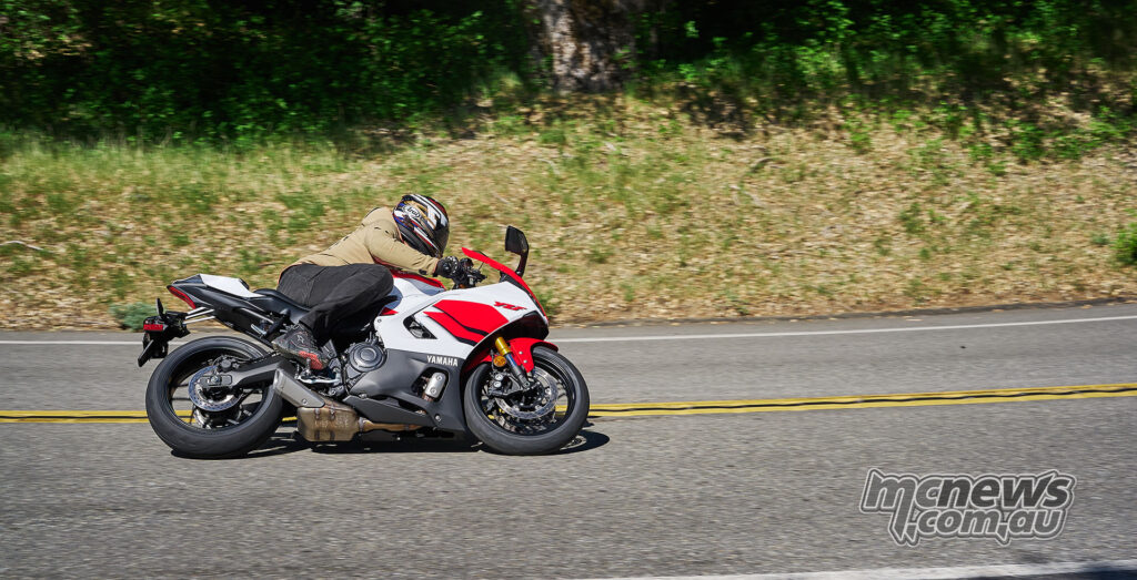 2026 Yamaha YZF-R7 leaned into a corner during road test