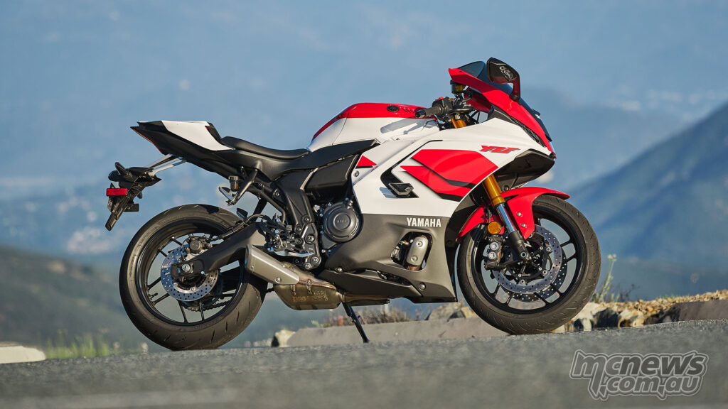 2026 Yamaha YZF-R7 parked in three-quarter view showing updated styling