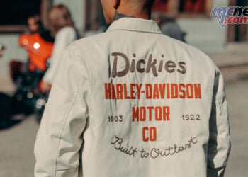 Model wearing Dickies x Harley-Davidson Quilted Lined Eisenhower Jacket from the Built to Outlast collection.