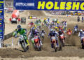 Mikkel Haarup leading Hunter Lawrence, Jorge Prado and Chase Sexton at the start of the 450MX opener at Fox Raceway.