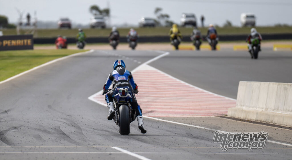 Valentino Knezovic heads out for Supersport Race Two after a warm-up lap crash at The Bend