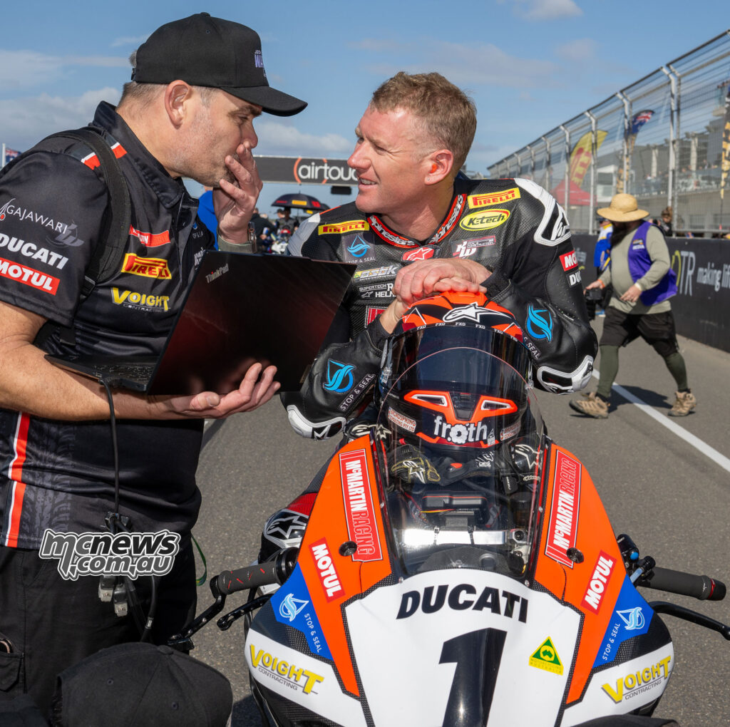 Josh Waters on the McMartin Racing Ducati before ASBK Superbike Race One at The Bend