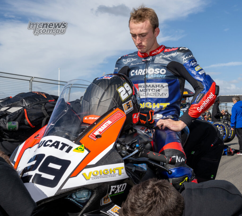 Harrison Voight on the McMartin Racing Ducati before ASBK Superbike Race One