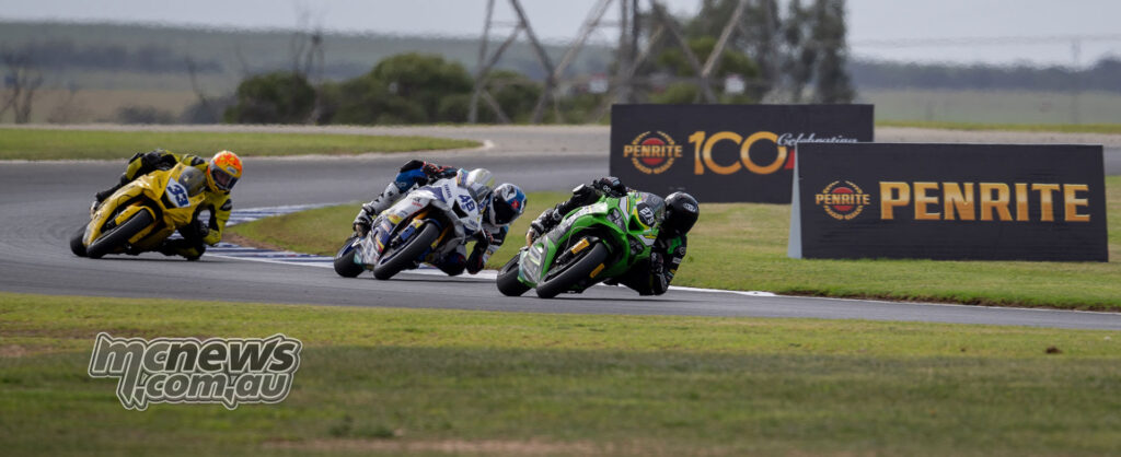 Hayden Nelson, Valentino Knezovic and Jordy Simpson racing at The Bend