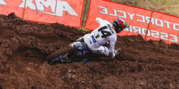 Jed Beaton riding through deep ruts at Toowoomba on his CDR Yamaha.