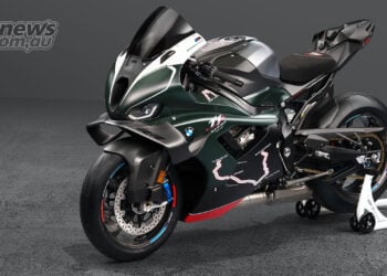 BMW M 1000 RR Limited Edition Isle of Man TT in British Racing Green with Isle of Man TT Mountain Course graphics.