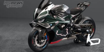 BMW M 1000 RR Limited Edition Isle of Man TT in British Racing Green with Isle of Man TT Mountain Course graphics.
