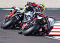 Kyle Ryde leading Scott Redding and Max Cook through Donington Park during the 2026 British Superbike round.