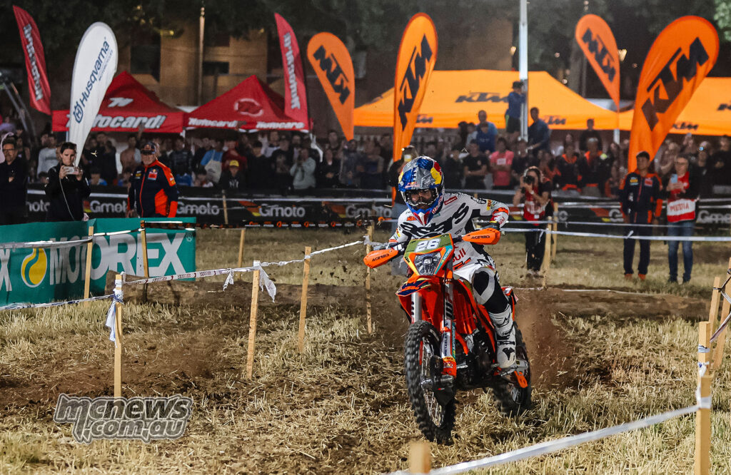 Josep Garcia races his KTM through the night-time Super Test at the 2026 EnduroGP of Spain in Oliana.