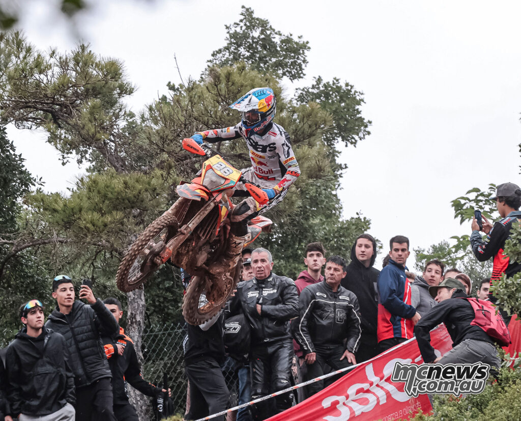 Josep Garcia jumps his KTM past spectators during the 2026 EnduroGP of Spain.