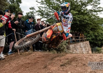 Josep Garcia scrubs his KTM over a crest during the EnduroGP of Spain at Oliana.
