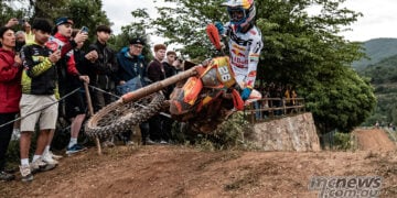 Josep Garcia scrubs his KTM over a crest during the EnduroGP of Spain at Oliana.