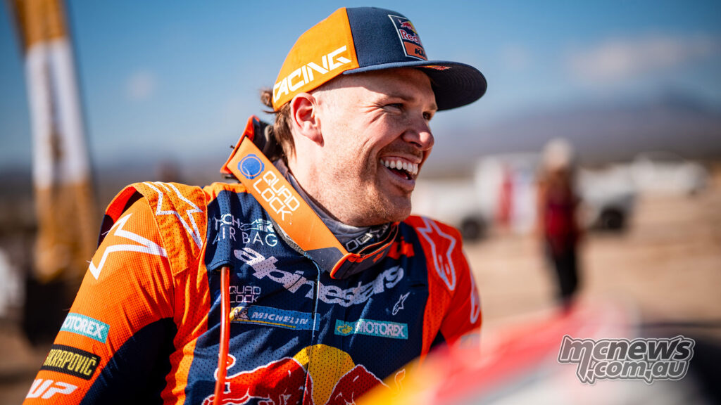 Daniel Sanders smiles in Red Bull KTM rally gear during the 2026 Desafío Ruta 40.