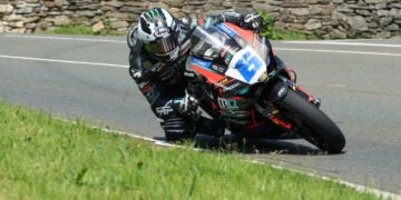 Michael Dunlop cornering the Ducati Panigale V2 during TT Supersport qualifying.