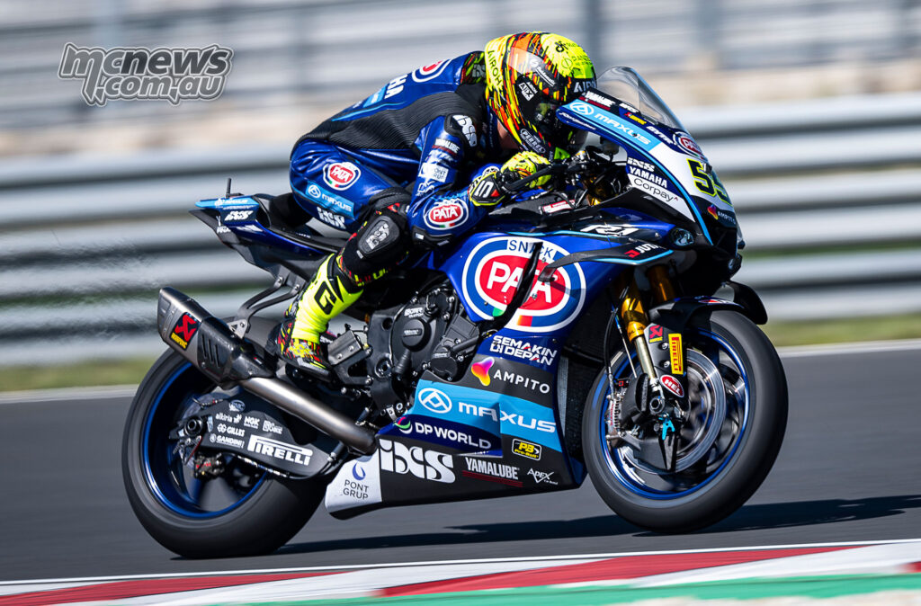 Andrea Locatelli rides the Pata Maxus Yamaha R1 during WorldSBK Friday practice at Balaton Park.