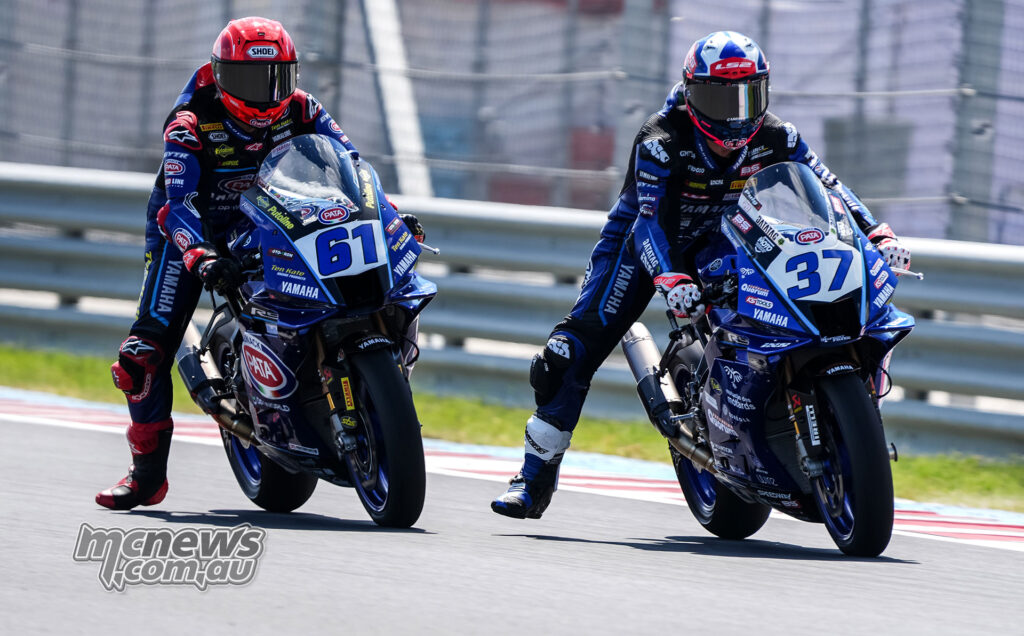 Roberto Garcia leads Can Oncu during WorldSSP Race 1 at Balaton Park.