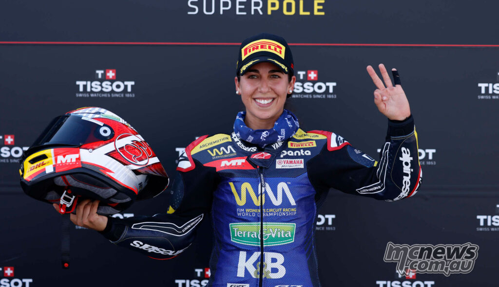 Maria Herrera celebrates after setting the fastest WorldWCR Superpole time at Balaton Park.